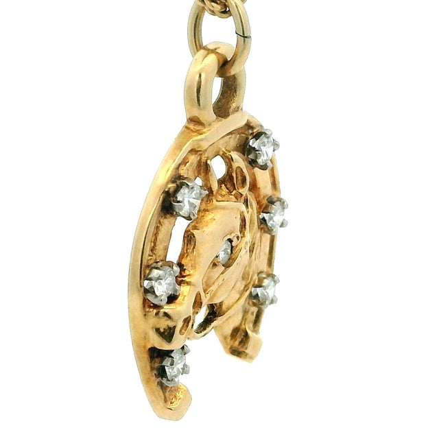 Modern Vintage 14k Gold Diamond Horse Head and Horseshoe Pendant For Sale - Image 3 of 8