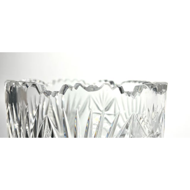 Transparent Large Heavy Vintage Bohemian Cut Lead Crystal Presentation Centerpiece Vase For Sale - Image 8 of 8