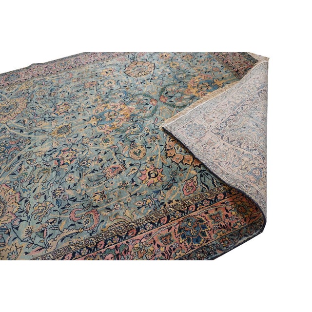 1920s 1920s Antique Sky Blue Floral Persian Formal Indian Shahrestan Runner Carpet Rug For Sale - Image 5 of 8