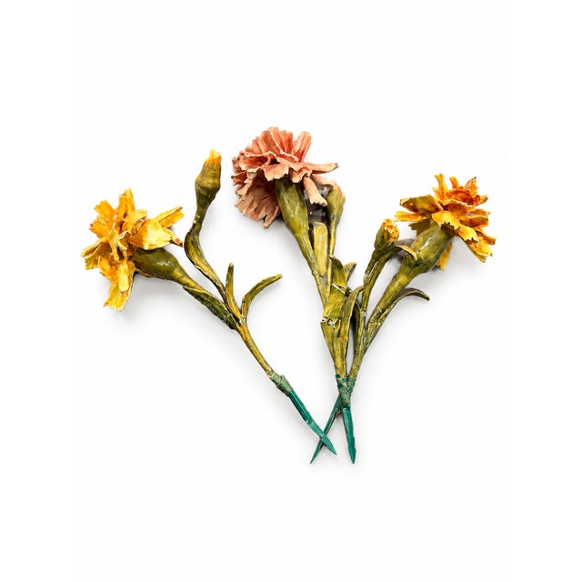 1960s Vintage Italian Tole Gesso Plaster Coated Metal Core Flowers - Sculpture- Set of 3 For Sale - Image 5 of 6