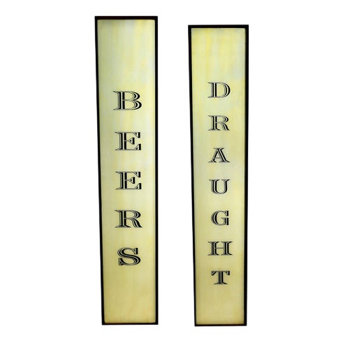 Large Opaline Glass Pub Signs, 1960, Set of 2 For Sale