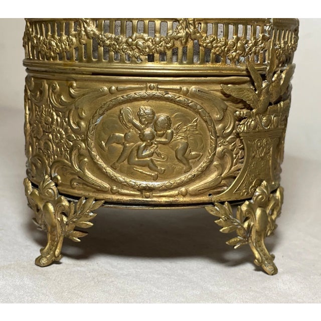 Antique 19th Century Ornate Bronze Porcelain Glass Vanity Casket Dresser Box Jar For Sale - Image 14 of 16