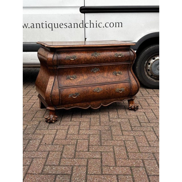 Dutch Walnut Bombe Chest of Drawers with Brass Handles For Sale - Image 3 of 10