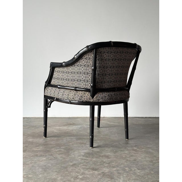 Vintage Black Lacquered Faux Bamboo Barrel-Back Armchair For Sale - Image 13 of 18