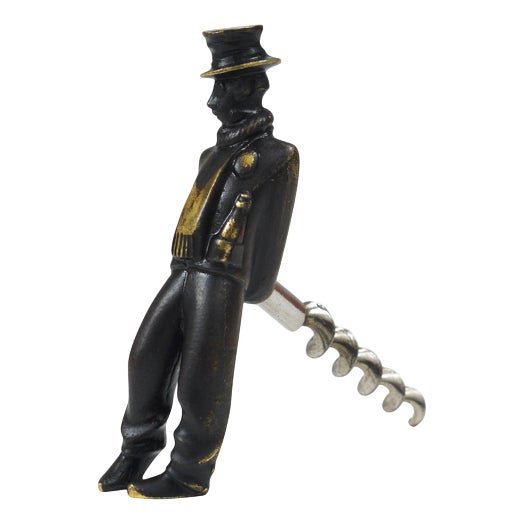 Leaning Tipsy Gentleman Brass Bottle Opener by Richard Rohac, Vienna, 1950s For Sale