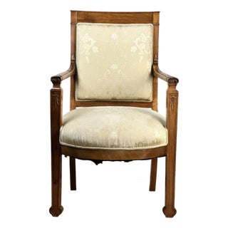 Antique French Directoire Style Fauteuil Open Arm Chair in Sapelle Mahogany C. Late 19th Century For Sale