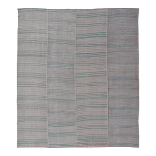 Vintage Turkish Kilim Rug With Soft Aqua, Misty Gray, and Faded Stone Stripes For Sale