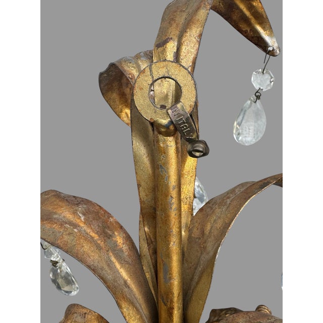 Gold Pair of 29” Vintage Italian 3 Light Candelabra Wall Sconces W Prisms & Figural Cherubs For Sale - Image 8 of 9