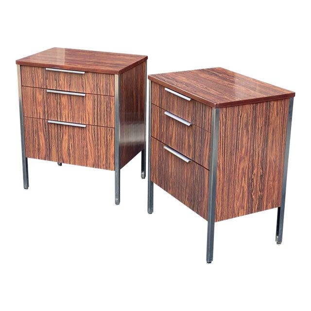 Mid-Century Modern Rosewood Laminate & Stainless Steel Tall Nightstands - a Pair For Sale - Image 13 of 13