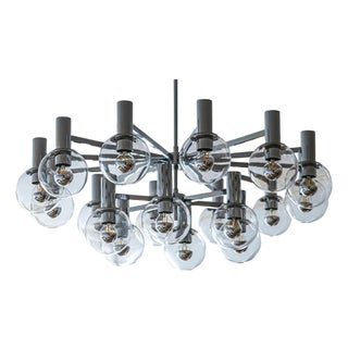 Original Kaiser Mid-Century 1960s Chrome Chandelier With 18 Clear Glass Globes For Sale