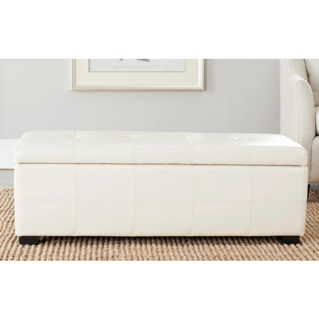 Tufted Storage Bench Large in Flat Cream & Black For Sale - Image 4 of 5