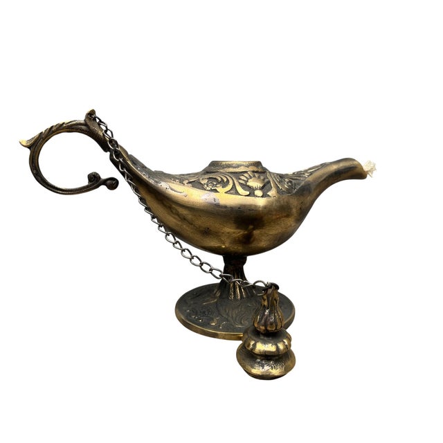 Metal Rustic Genie Lamp with Chain Lid For Sale - Image 7 of 13