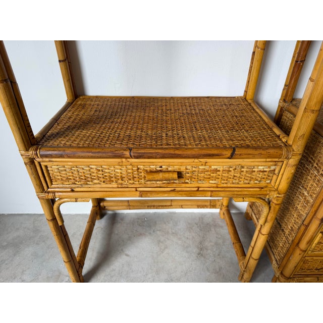 Vintage Coastal Rattan & Bamboo Étagères – A Pair For Sale - Image 12 of 12