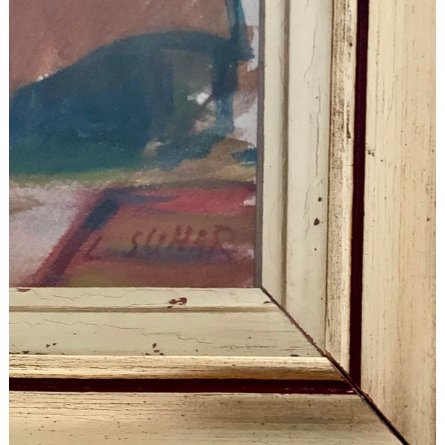Late 20th Century Late 20th Century Painting Interior Room Signed L Suhar Original Mixed Media Vintage Art For Sale - Image 5 of 6