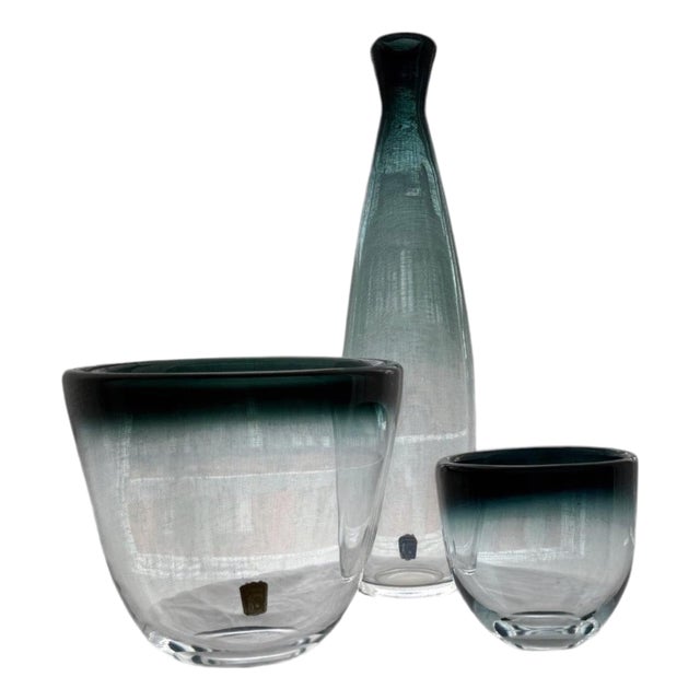 Vintage Swedish Tona Series Glass Set by Bengt Orup for Johansfors, 1957, Set of 3 For Sale