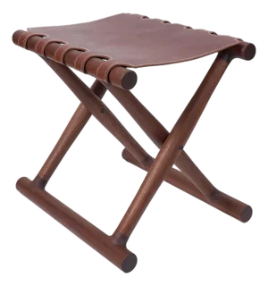 X Folding Stool With Sling Leather Seat. Designed and Crafted by Val Khvan.