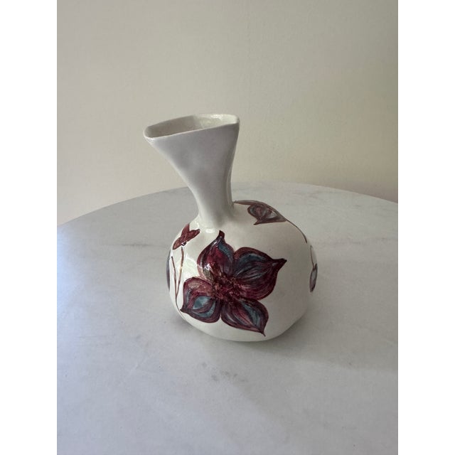 1980s Vintage Bray Design Irish Pottery Vase | Handmade Ireland | Hand-Painted Clematis Floral | Studio Art Pottery | Irish Gift | Signed For Sale - Image 5 of 7