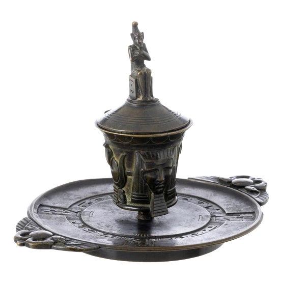 Bronze Candlestick with Egyptian Figures, 19th Century For Sale