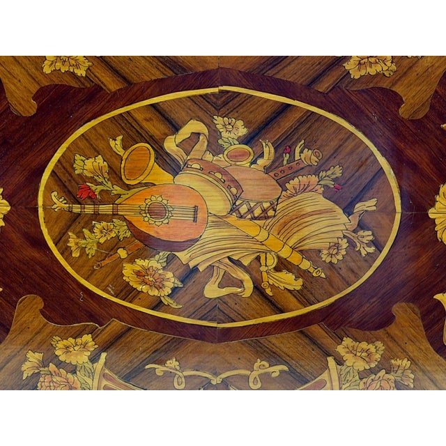 Antique Louis XVI Revival Musical Trophy Marquetry Coffee Table, C. 1890–1910 For Sale - Image 9 of 14