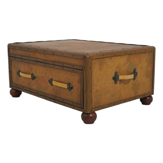 Canvas & Leather Wrapped Coffee Table For Sale