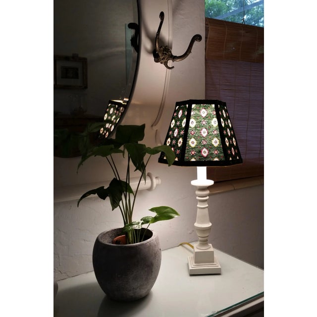 Green Foulard French Country Lampshade Small Clip on Hexagon Handmade For Sale - Image 4 of 12