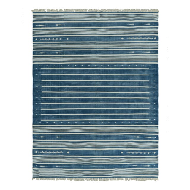 Blue Rug & Kilim's Contemporary Dhurrie Rug in Blue and Off-White Stripes - 12x16 For Sale - Image 8 of 8