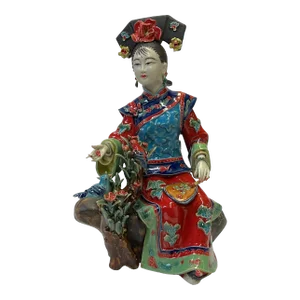 Chinese Oriental Porcelain Qing Style Dressing Hat Lady Figure