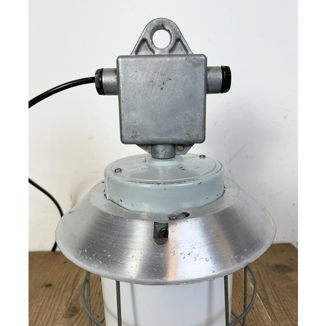 Industrial Aluminium Cage Light with Milk Glass from Elektrosvit, 1970s For Sale - Image 13 of 17