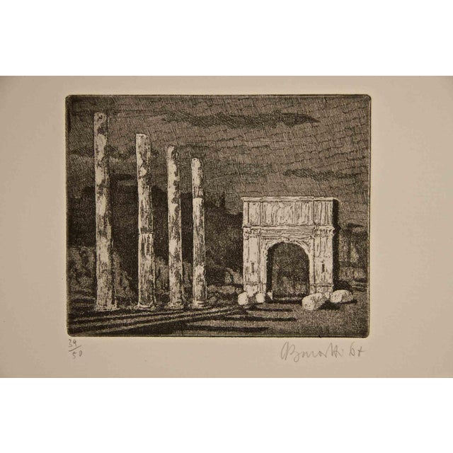 Armando Buratti, Rome, Arch of Titus, Etching, 1967 For Sale