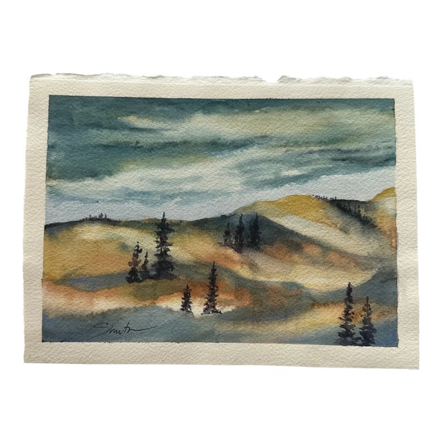 Signed Original Watercolor Landscape “On the Mountains” For Sale