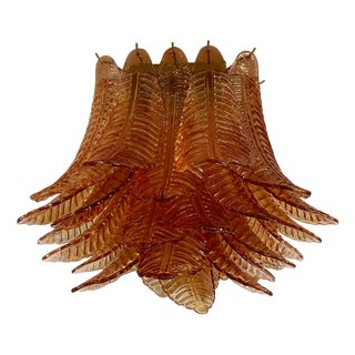 Murano Chandelier from 32 Amber Felci Glasses, 1990 For Sale