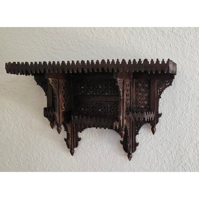Moroccan Handmade Moroccan Carved Wall Shelf, Brown For Sale - Image 3 of 10