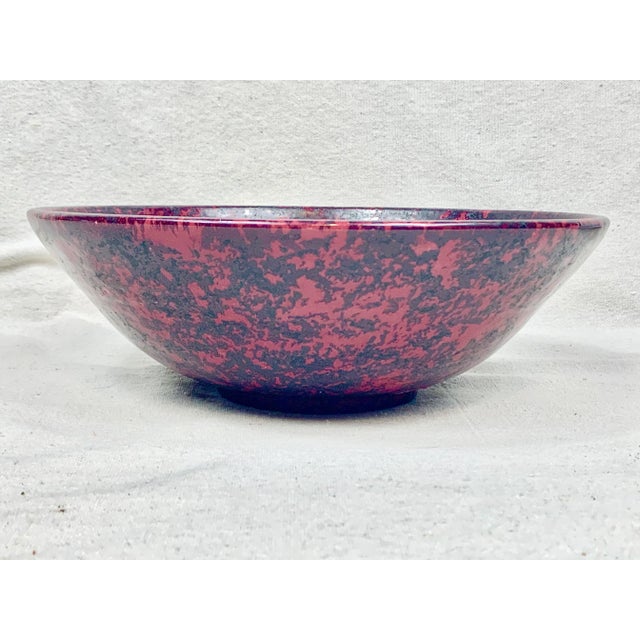 Vintage Handmade and Signed Red and Black Spongeware Serving Bowl For Sale - Image 4 of 13