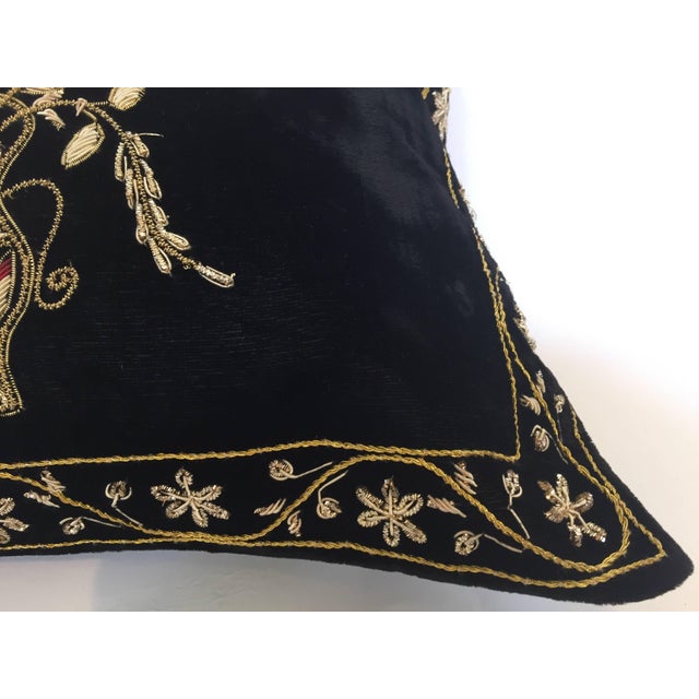 Velvet Black Silk Throw Pillow Embroidered With Gold Design Chairish