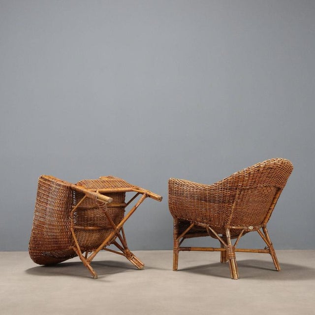 Tan Wicker and Bamboo Lounge Chairs, 1950s, Set of 2 For Sale - Image 8 of 10