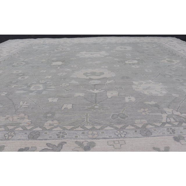 Square Oushak Rug in Cool Gray and Ivory With Refined Allover Floral 12'0 X 12'4 For Sale In Atlanta - Image 6 of 13