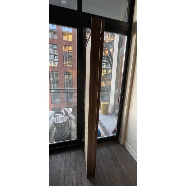 Wood Shoji Paper Natural Elements Elmwood Floor Screen With Brass Hardware For Sale - Image 7 of 9