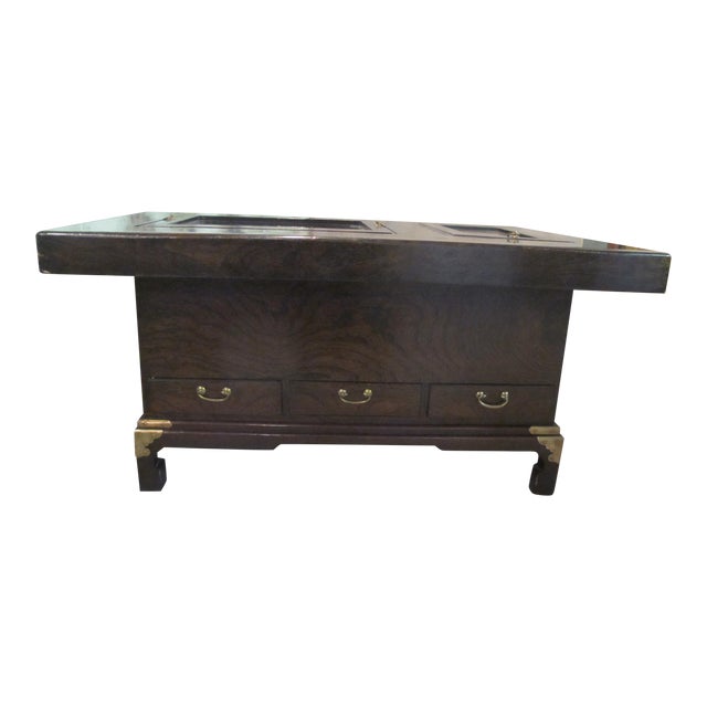 Japanese Dark Wood Grain Hibachi Coffee Table With Drawers Chairish