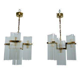 Brass and Glass Chandeliers by Gaetano Sciolari, Italy, 1970s, Set of 2 For Sale