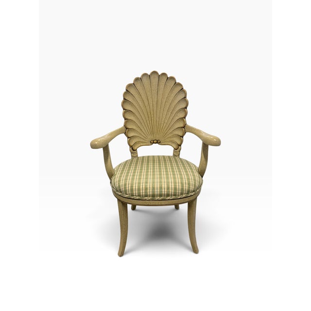 Mid 20th Century Vintage Italian Venetian Grotto Hollywood Regency Style Carved Shell Back Armchair For Sale - Image 5 of 14