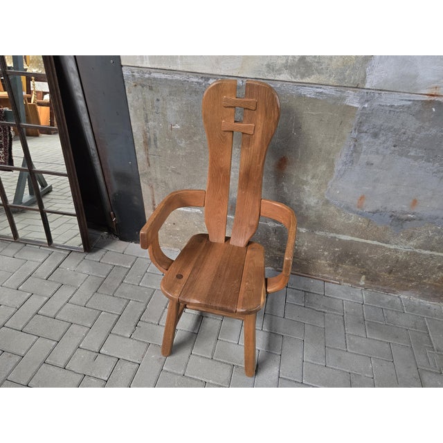 Vintage Brutalist Dining Chair in Oak by De Puydt, Belgium, 1970s For Sale - Image 13 of 16