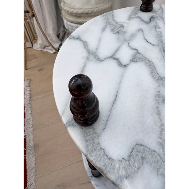 Vintage Victorian Style Three-Tier Marble & Turned Wood Plant Stand For Sale - Image 4 of 8