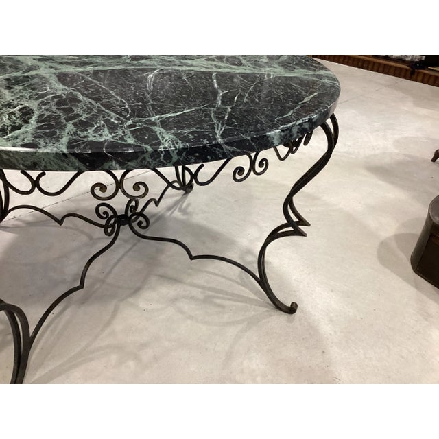 Mid-Century Modern Wide 1950’s French Wrought Iron & Marble Round Coffee Table For Sale - Image 3 of 7