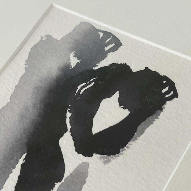 Mid-Century Modern Vintage ‘Shadow of Lovers’ Minimalist Original Watercolor Painting Art Work by Jane Rudofker Signed and Framed For Sale - Image 3 of 12