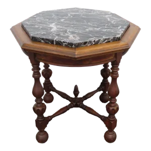 Knoxville Early 1900s Marble Top Carved Side End Lamp Table
