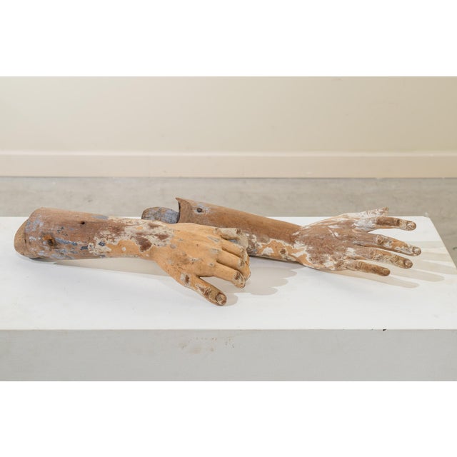 Forearms of a Dressed Saint, Early 20th Century, Pinewood, Set of 2 For Sale - Image 4 of 9