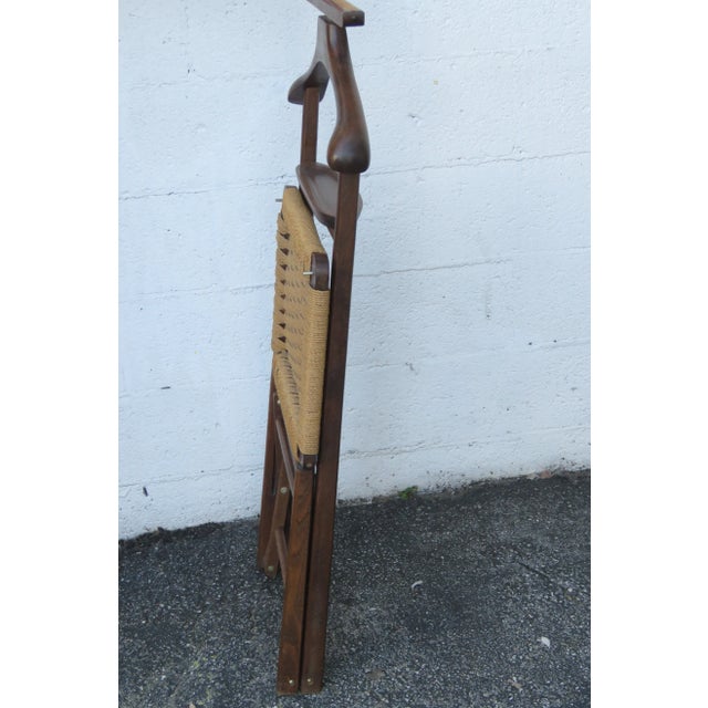 Brown Mid Century Italian Folding Collapsible Valet Butler Chair With Rush Seat For Sale - Image 8 of 10