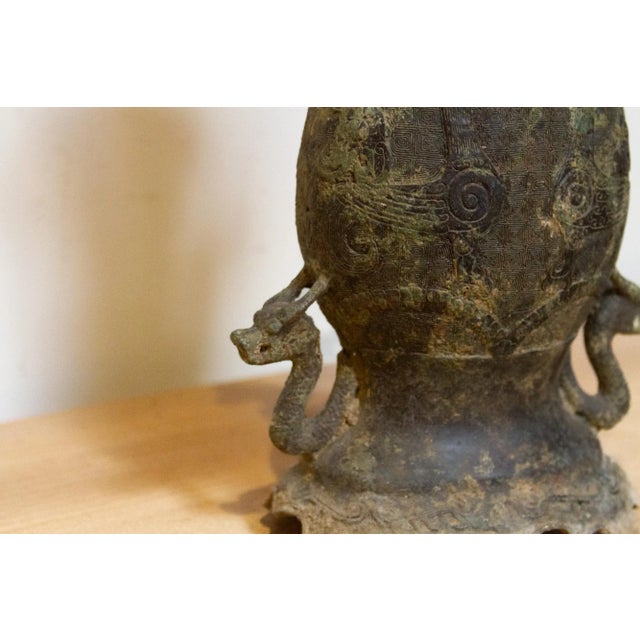 Metal Antique Verdigris Chinese Bronze Vase For Sale - Image 7 of 8
