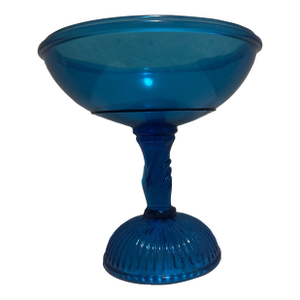 Vintage Blue Glass Compote With a Hand on Stem