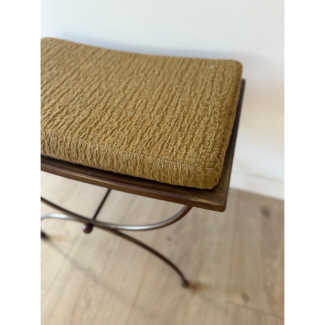 Neoclassical Curule Stool in Patinated Metal, 1960s For Sale - Image 4 of 5